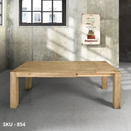 Tavolo allungabile in legno di abete, finitura naturale o bianco spazzolato, 2 allunghe integrate da 40 cm