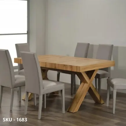 Tavolo rettangolare allungabile, finitura beton, Bianco Consumato, Rovere Nodato, gambe in legno ad X