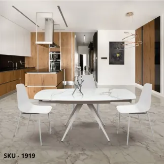 Tavolo Allungabile in Ceramica Effetto Marmo Statuario o Grigio grafite e Gambe in Metallo – Stile Moderno – Made in Italy