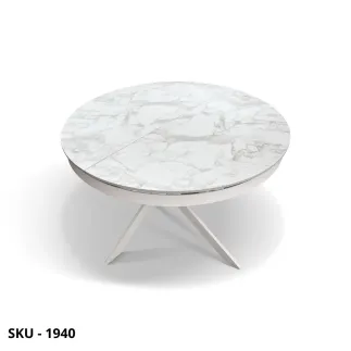 Tavolo Rotondo Allungabile in Ceramica Arabesco e Gambe in Metallo – Stile Moderno - Contemporaneo – Made in Italy