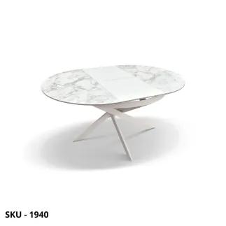 Tavolo Rotondo Allungabile in Ceramica Arabesco e Gambe in Metallo – Stile Moderno - Contemporaneo – Made in Italy