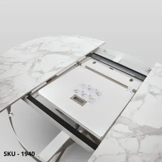 Tavolo Rotondo Allungabile in Ceramica Arabesco e Gambe in Metallo – Stile Moderno - Contemporaneo – Made in Italy