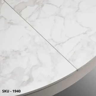 Tavolo Rotondo Allungabile in Ceramica Arabesco e Gambe in Metallo – Stile Moderno - Contemporaneo – Made in Italy