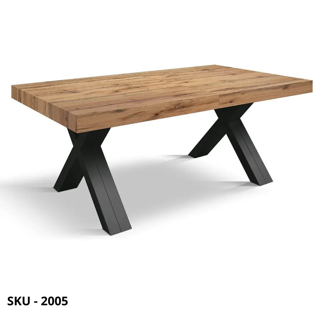 marca-design-shop-stile-moderno-stile-contemporaneo-Tavolo Allungabile con Piano in Nobilitato Rovere Rustico e Gambe Nere a X