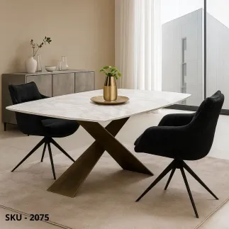 Tavolo Effetto Marmo Allungabile con Piano in Ceramica e Gambe in Metallo Bronzo – Stile Moderno – Made in Italy