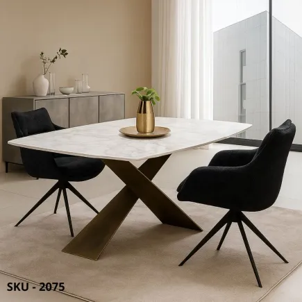 Tavolo Effetto Marmo Allungabile con Piano in Ceramica e Gambe in Metallo Bronzo – Stile Moderno – Made in Italy