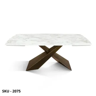 Tavolo Effetto Marmo Allungabile con Piano in Ceramica e Gambe in Metallo Bronzo – Stile Moderno – Made in Italy