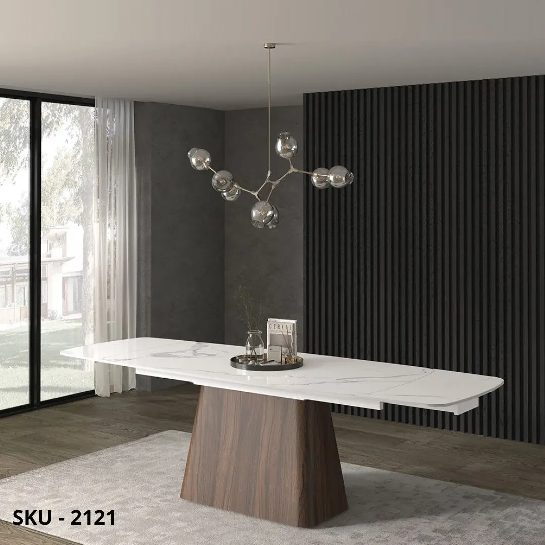 marca-design-shop-stile-moderno-stile-contemporaneo-Tavolo Allungabile con Piano in Ceramica e Base in Metallo Rivestito