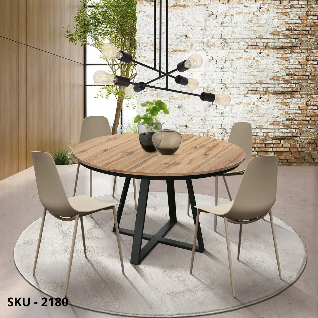 marca-design-shop-stile-moderno-stile-contemporaneo-Tavolo Rotondo Allungabile con Piano nobilitato e Base in Metallo Nera