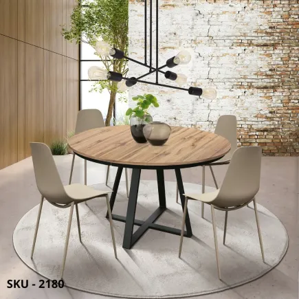 marca-design-shop-stile-moderno-stile-contemporaneo-Tavolo Rotondo Allungabile con Piano nobilitato e Base in Metallo Nera