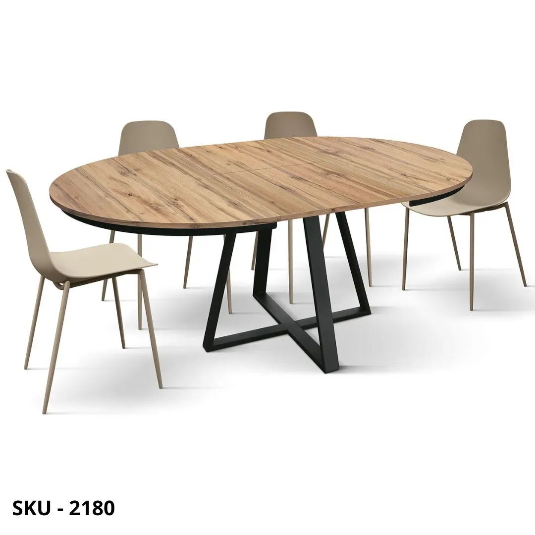 marca-design-shop-stile-moderno-stile-contemporaneo-Tavolo Rotondo Allungabile con Piano nobilitato e Base in Metallo Nera