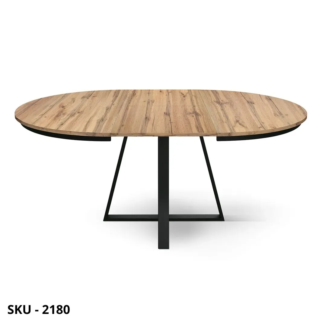 marca-design-shop-stile-moderno-stile-contemporaneo-Tavolo Rotondo Allungabile con Piano nobilitato e Base in Metallo Nera