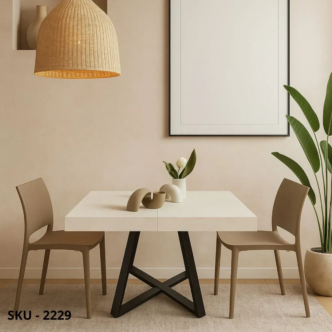 marca-design-shop-stile-moderno-stile-contemporaneo-Tavolo Allungabile con Piano nobilitato e Base in Metallo Nera