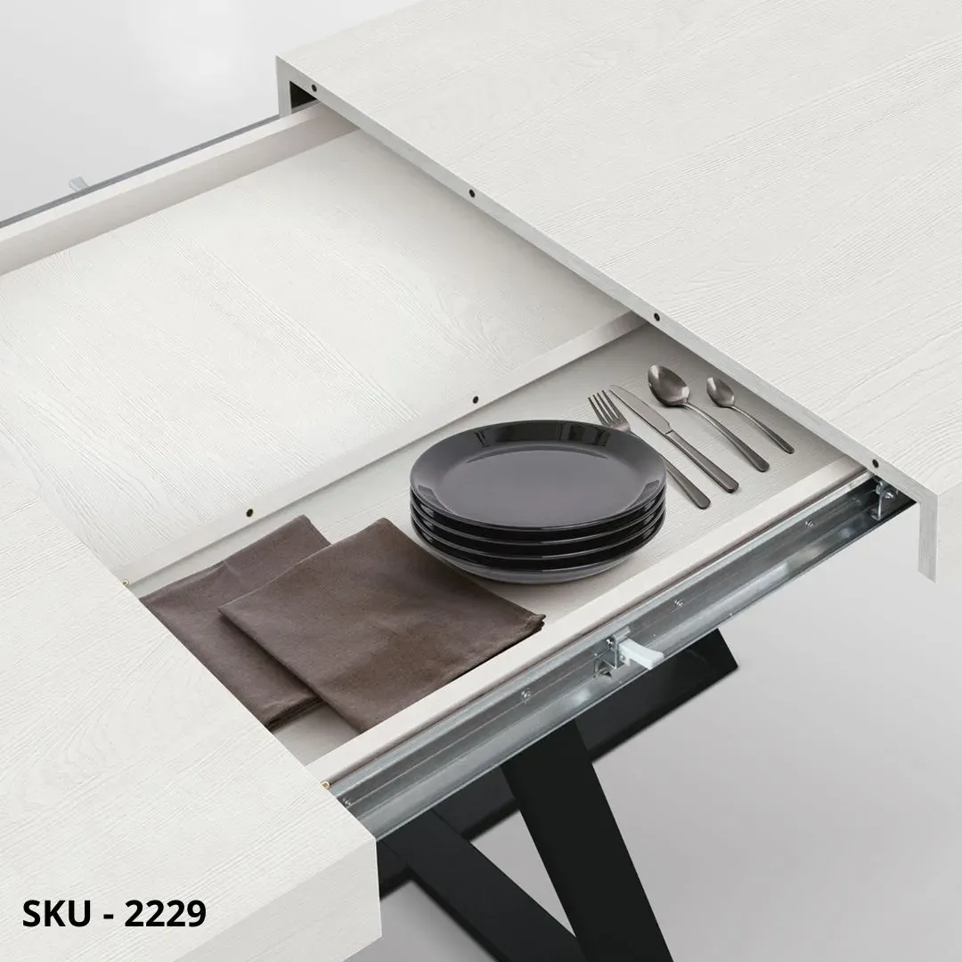 marca-design-shop-stile-moderno-stile-contemporaneo-Tavolo Allungabile con Piano nobilitato e Base in Metallo Nera