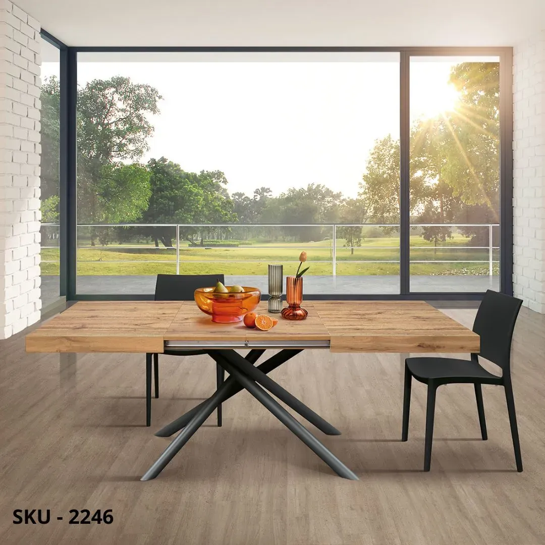 marca-design-shop-stile-moderno-stile-contemporaneo-Tavolo Allungabile con Piano in Nobilitato e Gambe incrociate in Metallo