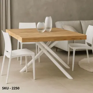 Tavolo Allungabile con Piano in Nobilitato e Gambe incrociate in Metallo – Stile Moderno – Made in Italy