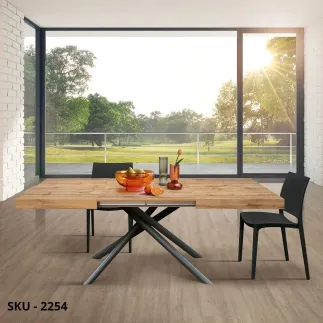 marca-design-shop-stile-moderno-stile-contemporaneo-Tavolo Allungabile con Piano in Nobilitato e Gambe incrociate in Metallo