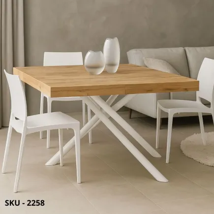 Tavolo Allungabile con Piano in Nobilitato e Gambe incrociate in Metallo – Stile Moderno – Made in Italy