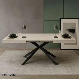marca-design-shop-stile-moderno-stile-contemporaneo-Tavolo Allungabile con Piano in Nobilitato e Gambe a stella in Metallo