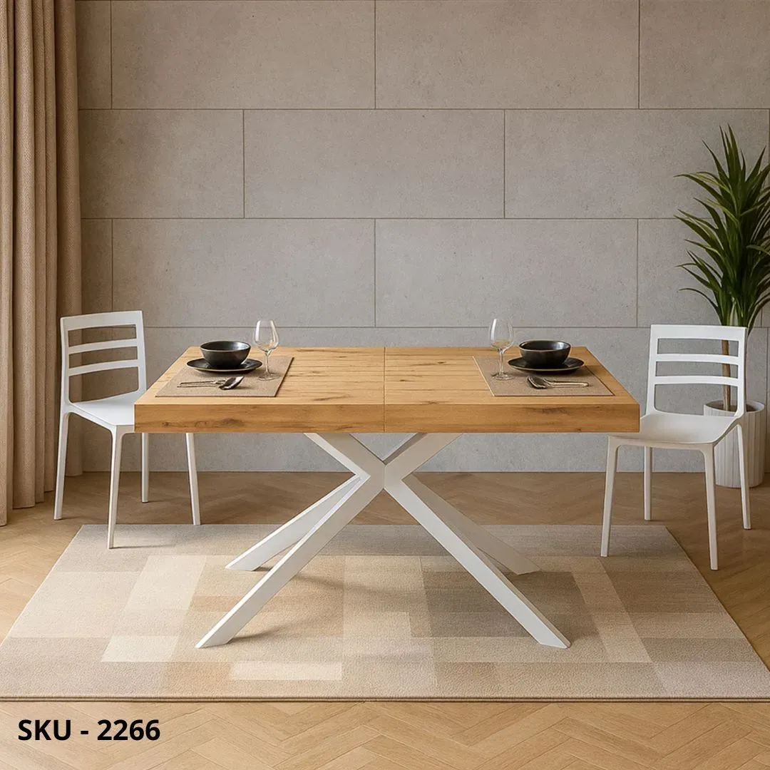 marca-design-shop-stile-moderno-stile-contemporaneo-Tavolo Allungabile con Piano in Nobilitato e Gambe a stella in Metallo