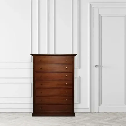 Cassettiera in Legno, Noce Scuro, 7 Cassetti Capienti - Arte Povera - Stile Classico - Made in Italy - 87x37x127 cm
