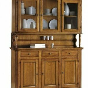 Cristalliera Napoletana in Legno con Base e Alzata Dotata di 3 Porte Vetrate