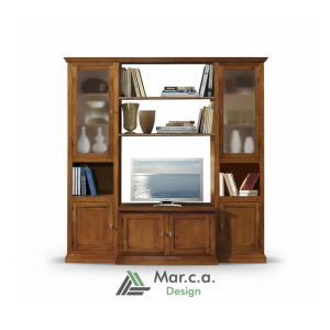 Composizione di Porta TV, Credenza e Vetrina Soggiorno Elegante in Legno di Pioppo Color Noce Scuro Finitura Bassano